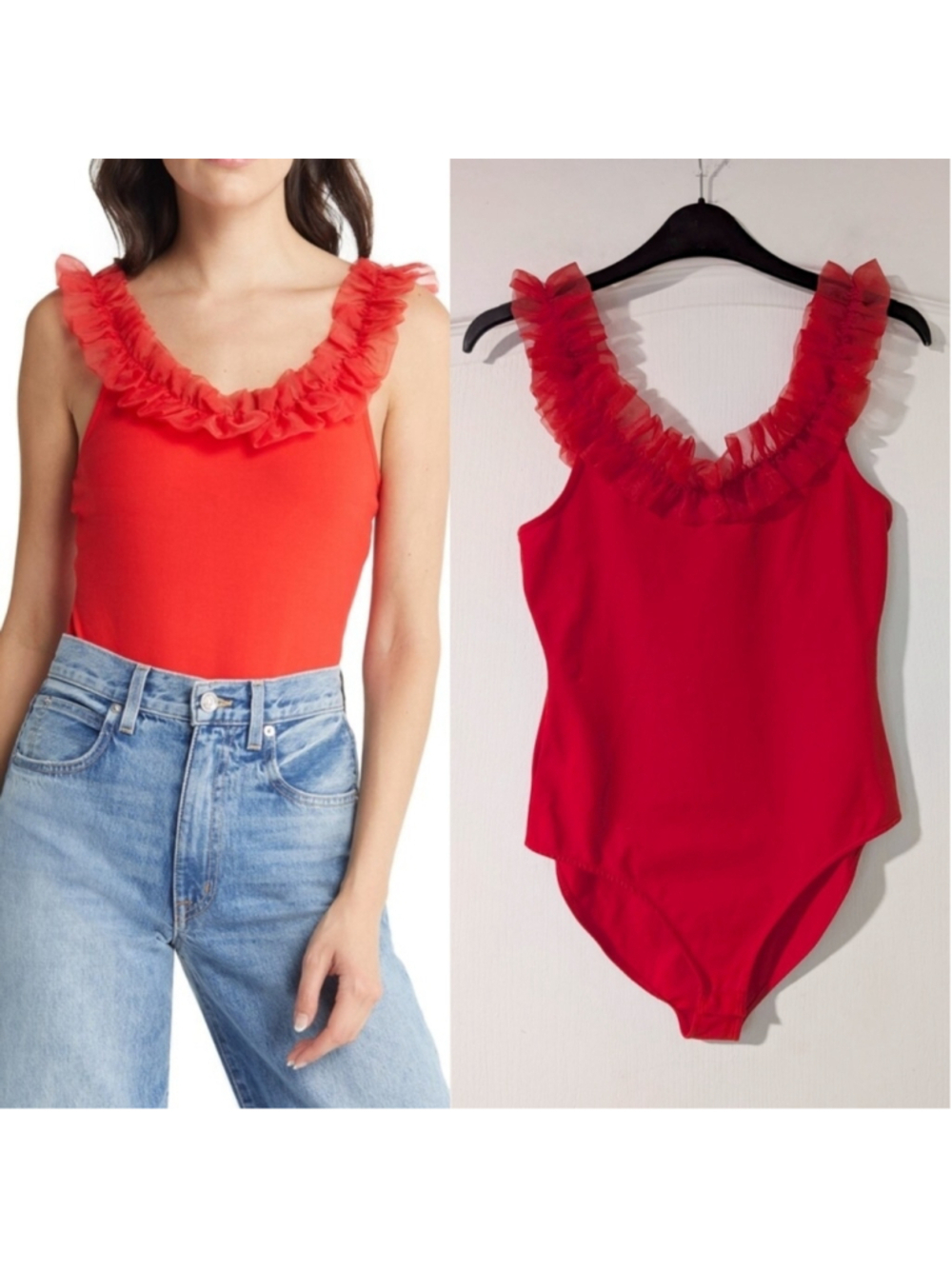 & Other Stories | Organza Ruffled Bodysuit In Red